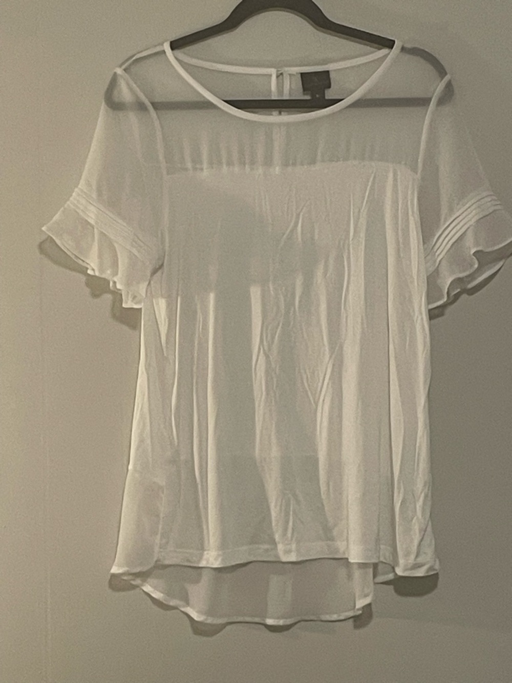 Worthington White Sheer Ruffle Sleeve Blouse. Item # 11473